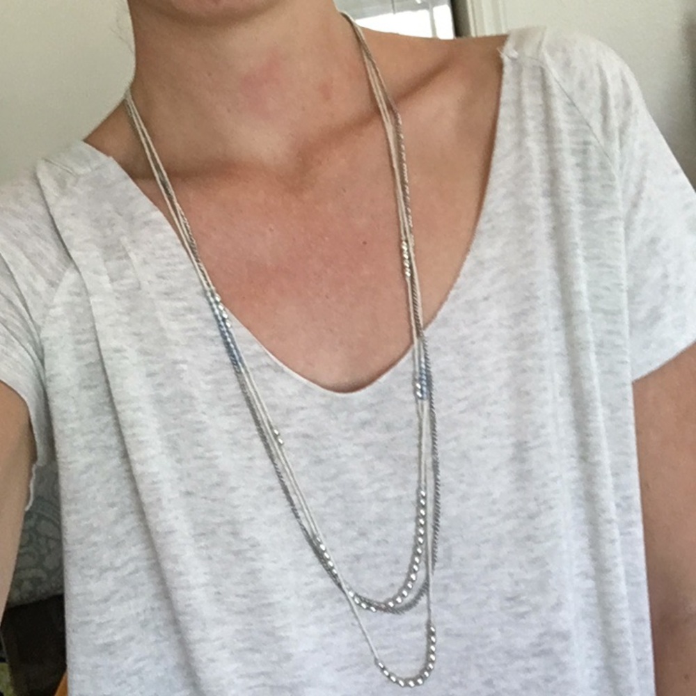 Silver Beaded Long Necklace